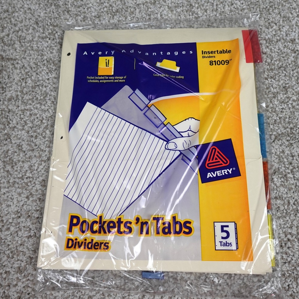 Avery Pockets n Tabs Insertable‎ Dividers 81009 5-Tab Set Buff Office School